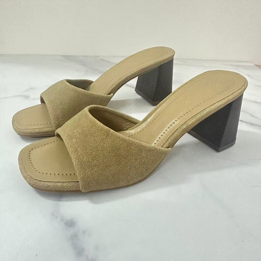 Women's New Temperament Fashion Joker Suede Square Toe Slippers.