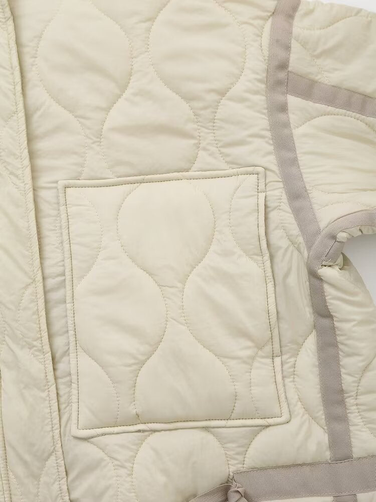 Women's bow decoration loose cotton jacket Coat