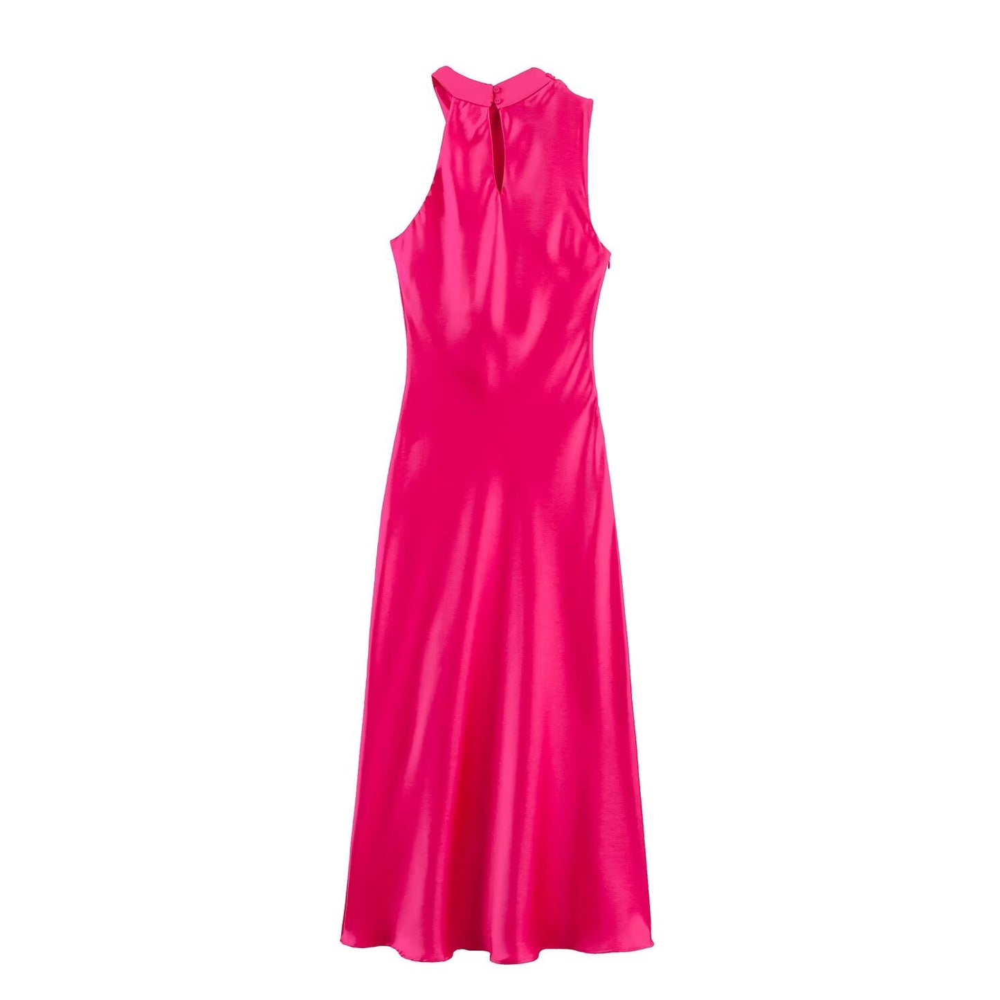 Women's New Fashion Asymmetric Satin Texture Sleeveless Midi Dress