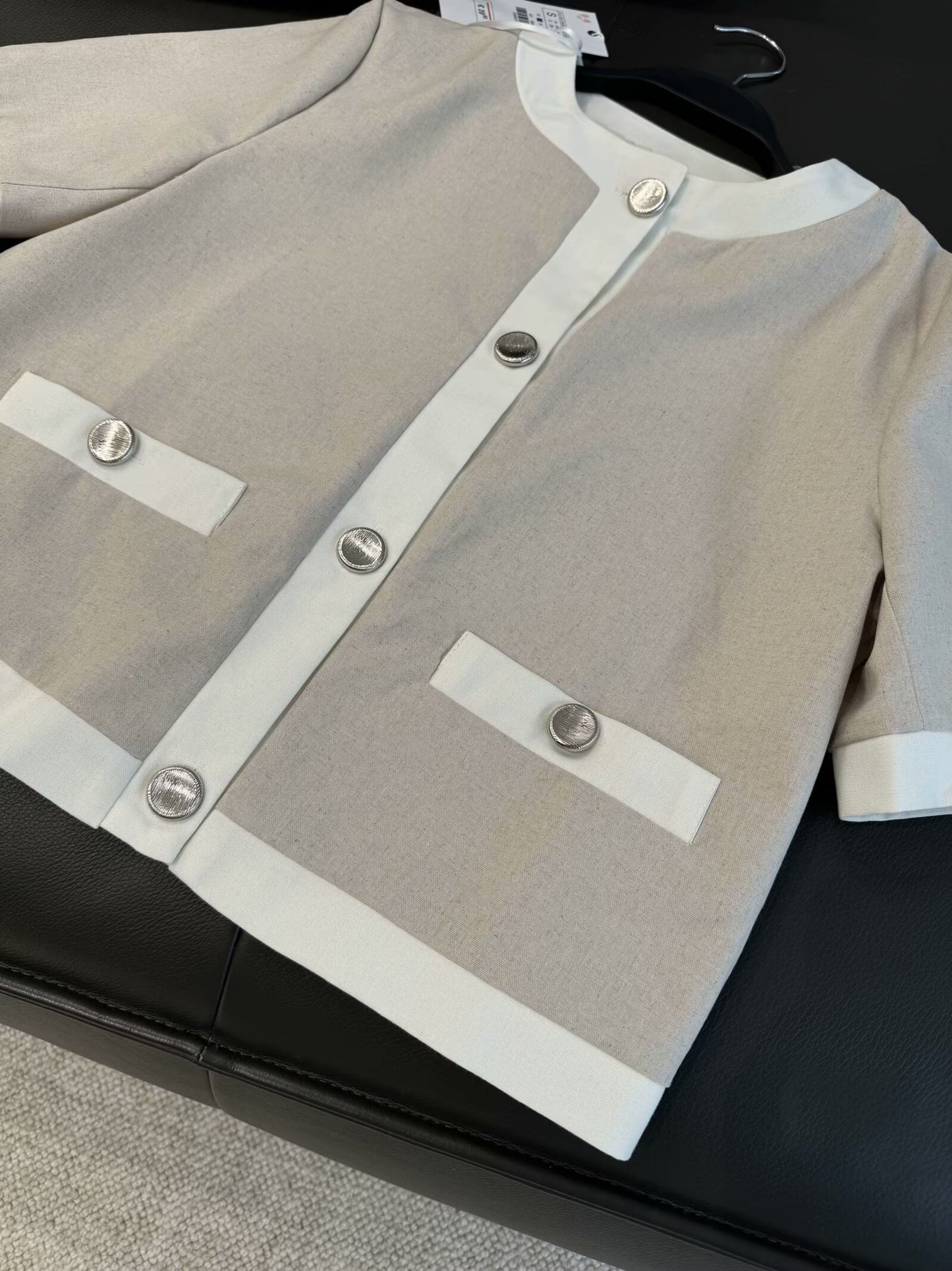 Women's new fashion linen blended O-Neck short sleeved suit coat