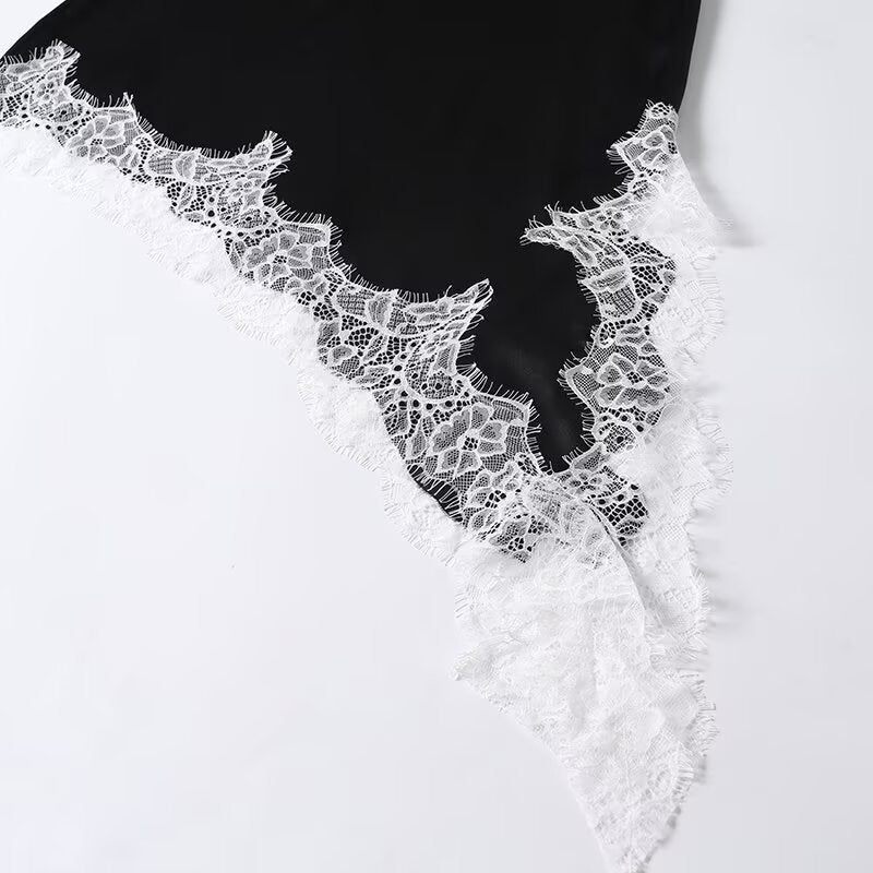 Women's asymmetric lace suspender dress