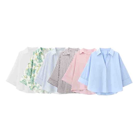 Women's New Fashion Linen Blended Wide Sleeve Shirt