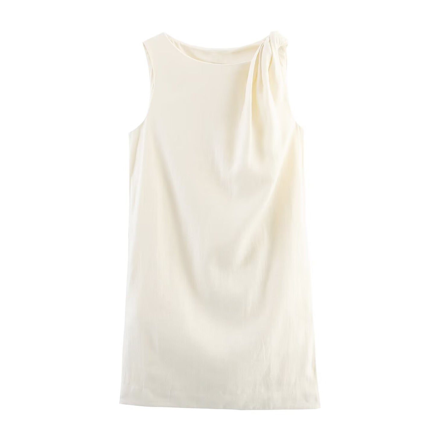 Women's new fashion knot decoration sleeveless linen blend mini dress