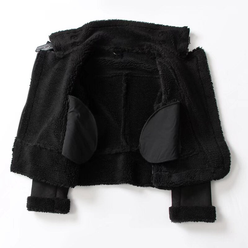 Women's with Belt loose warm Fur Faux Leather jacket Coat