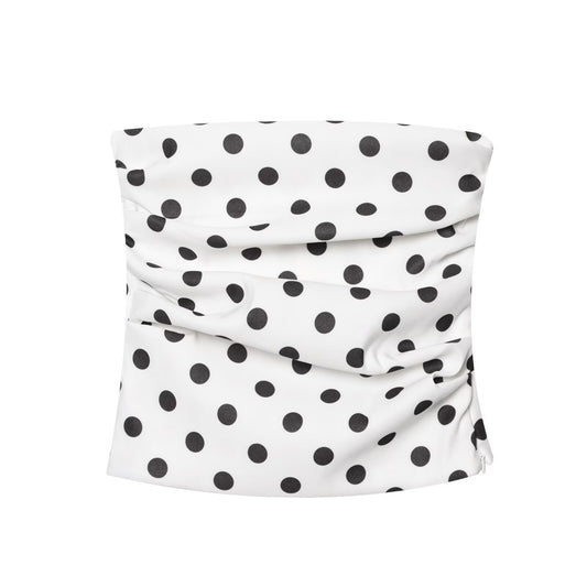 Women's New Fashion polka dot printed tight pleated strapless top