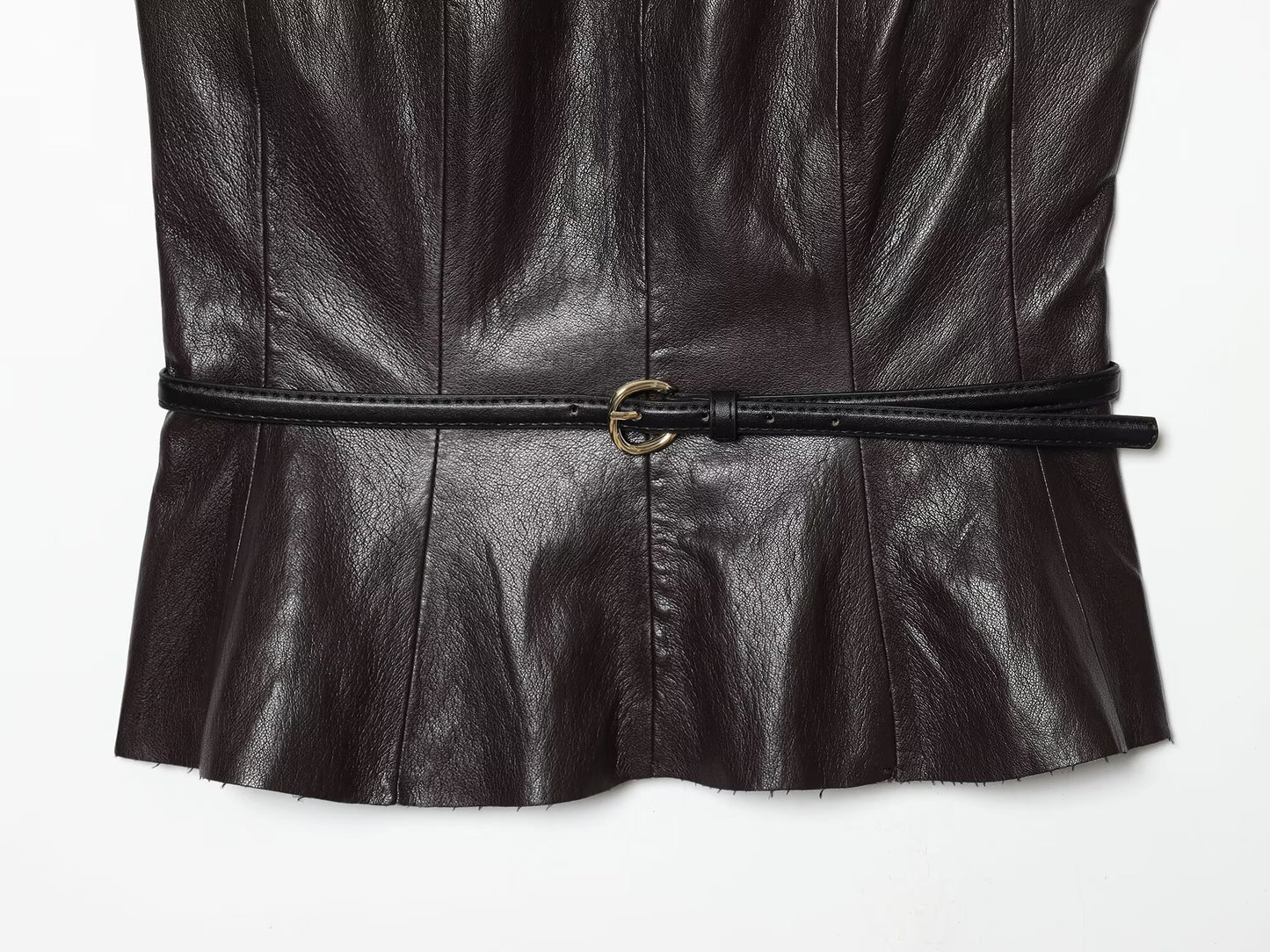 suit Women's 2 pieces with Belt faux leather effect sleeveless top+Skirts