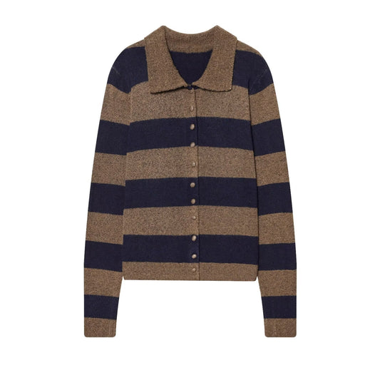 Women's comfortable Lapel striped knitted Coat