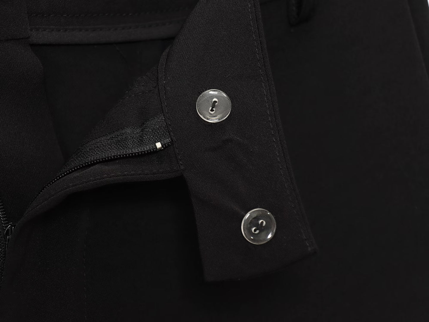 Women's new fashion black O Neck Button-up vest+Pants suit