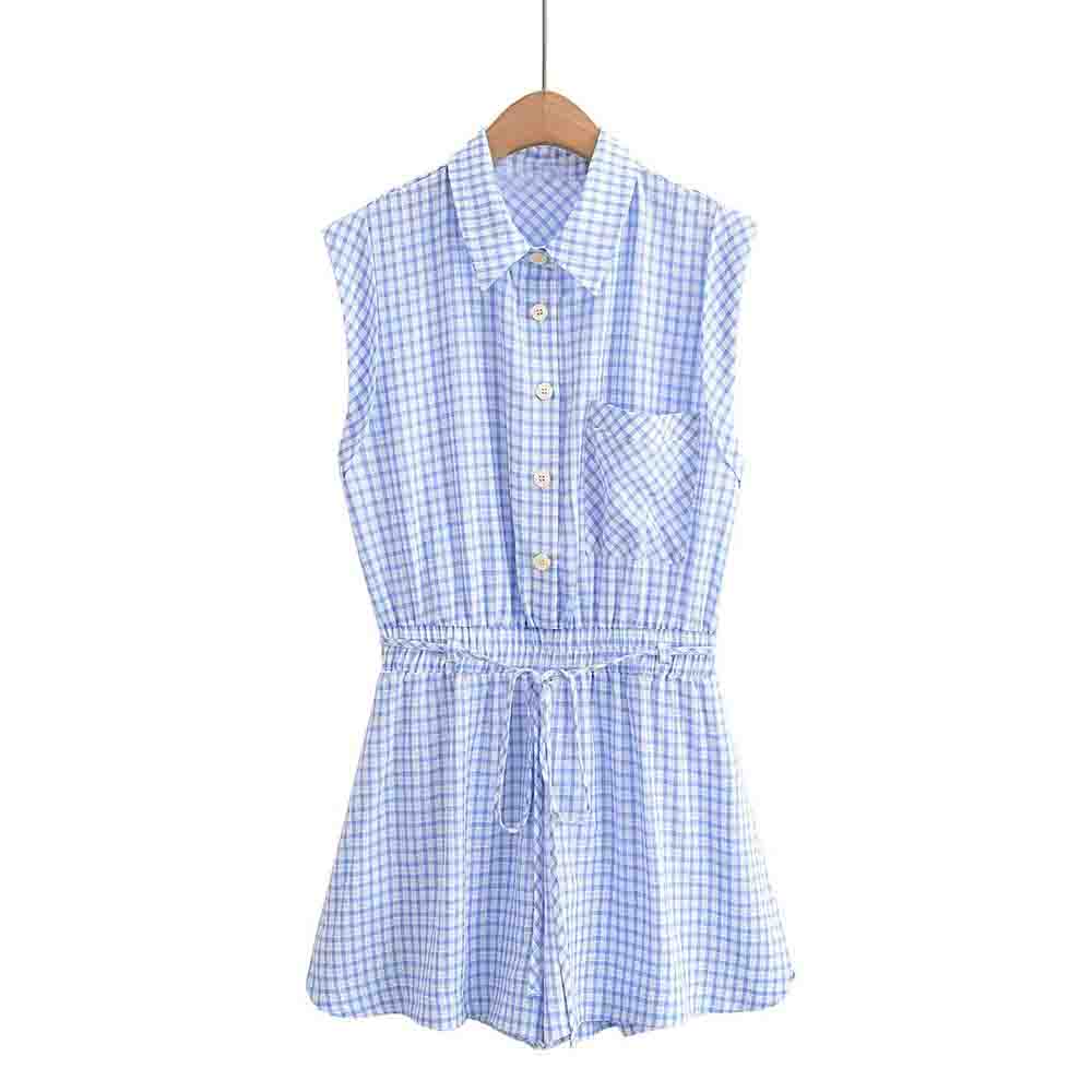 Women's 2025 fashion casual single breasted short plaid jumpsuit