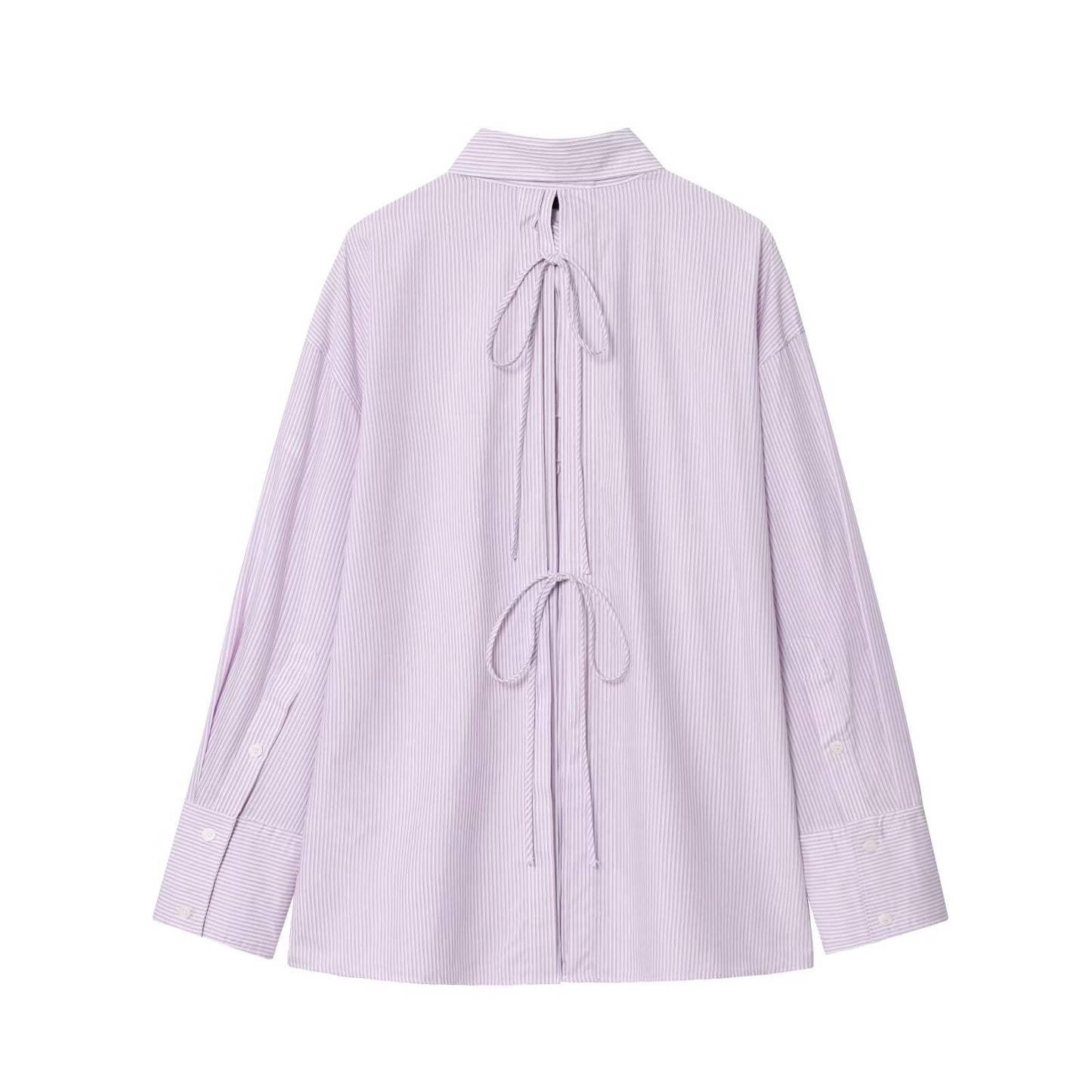 Women's new fashion back bow decoration poplin loose striped shirt