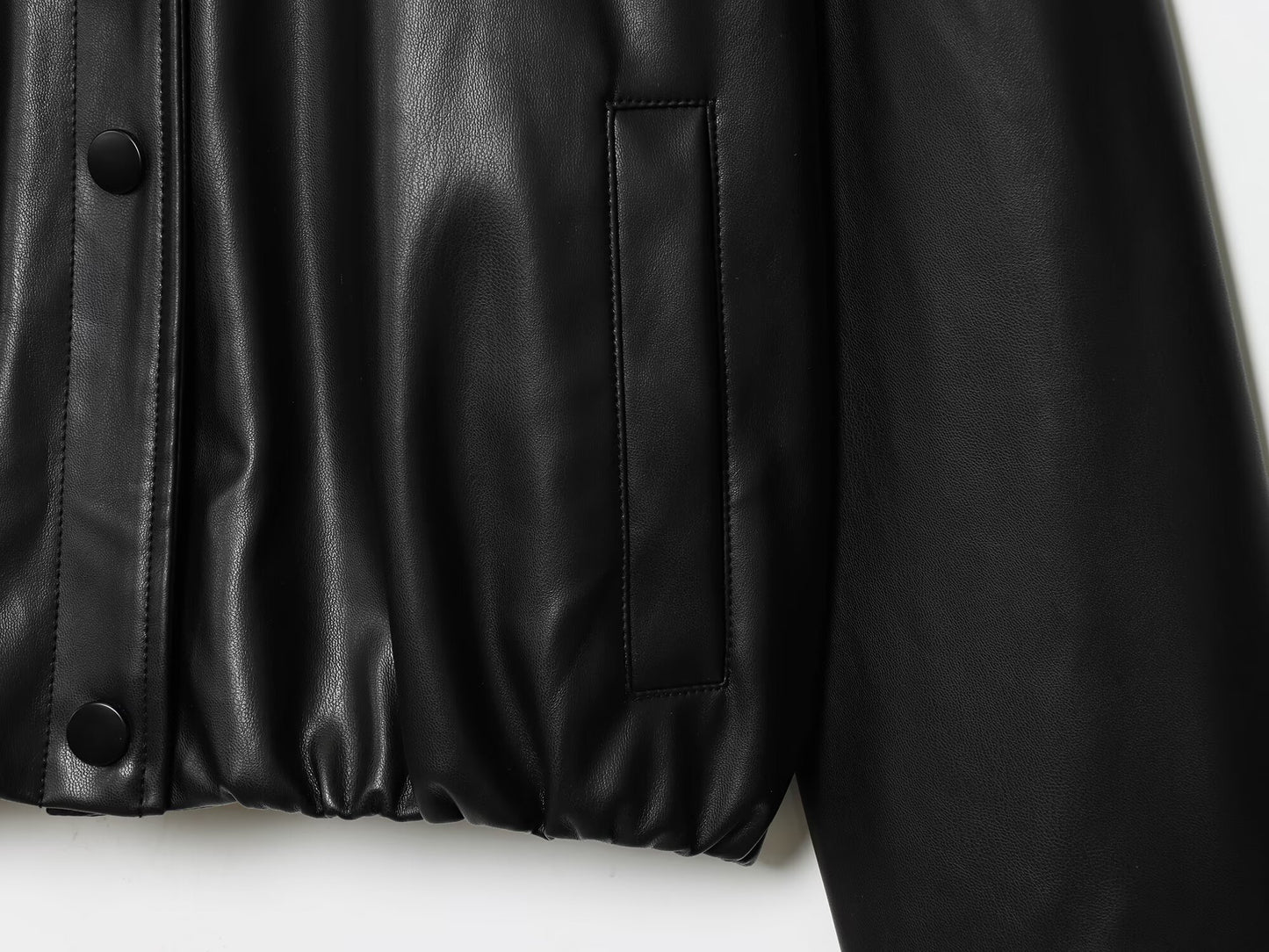 Women's new fashion black high neck faux leather flight jacket Coat