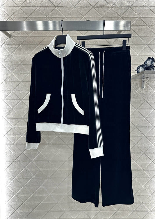 Women's new leisure velvet fabric jacket coat trousers suit