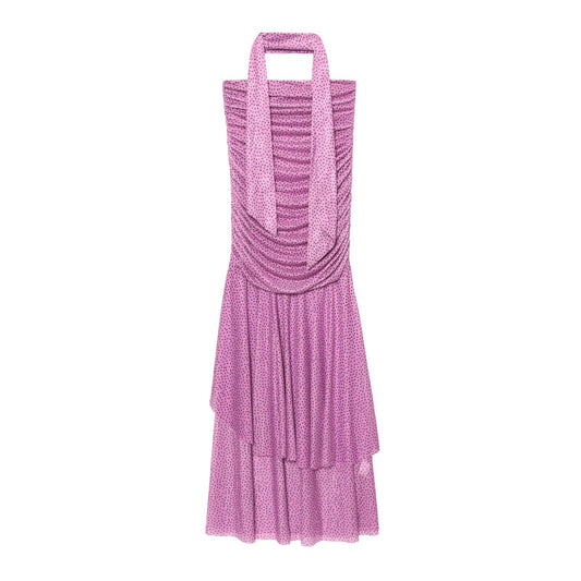 Women's New Fashion scarf decoration polka dot print strapless pleated MIDI dress