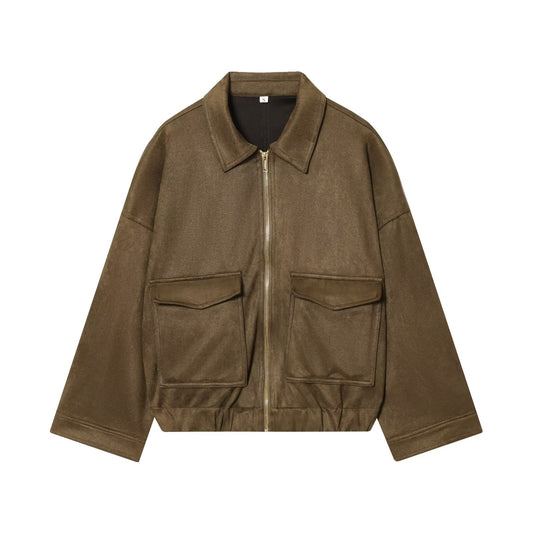 Women's new fashion suede texture effect lapel jacket Coat