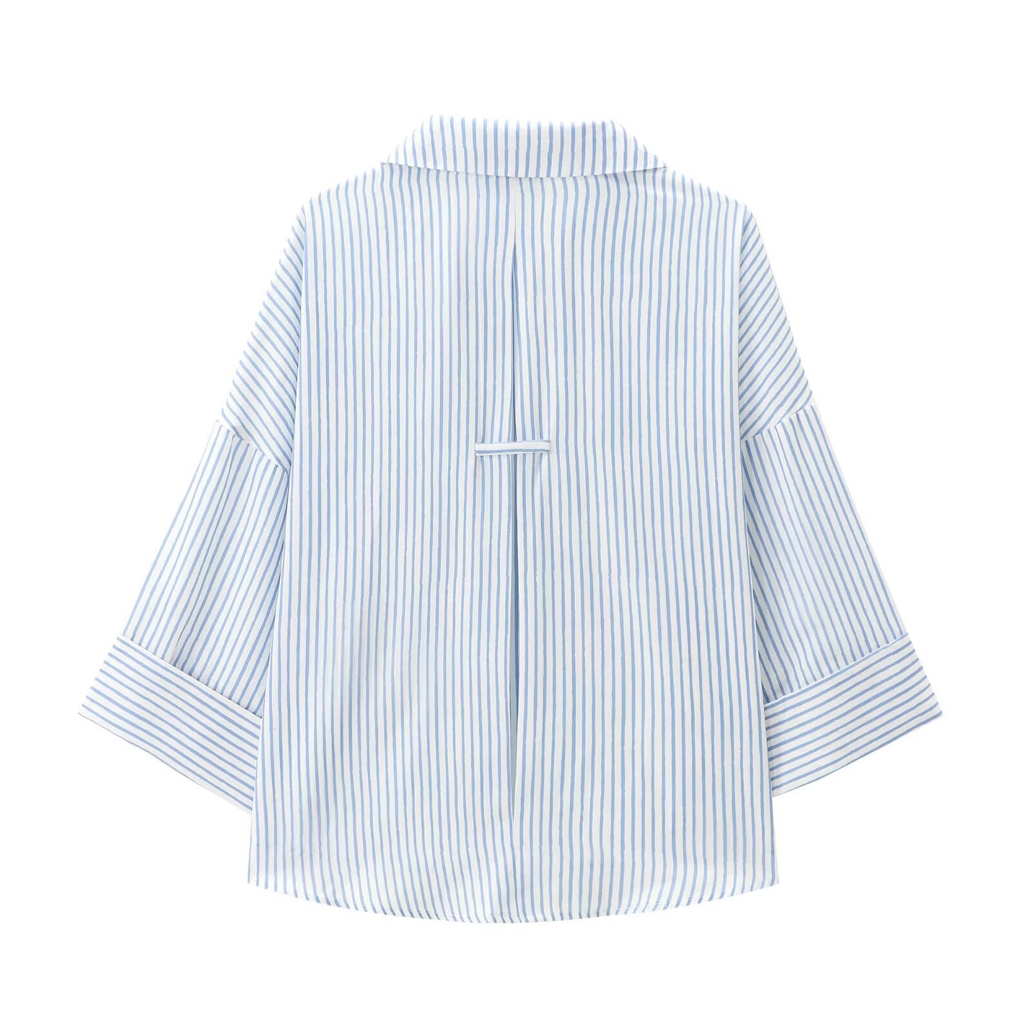 Women's 2025 new fashion linen blended button up striped shirt retro wide sleeved women's shirt chic top