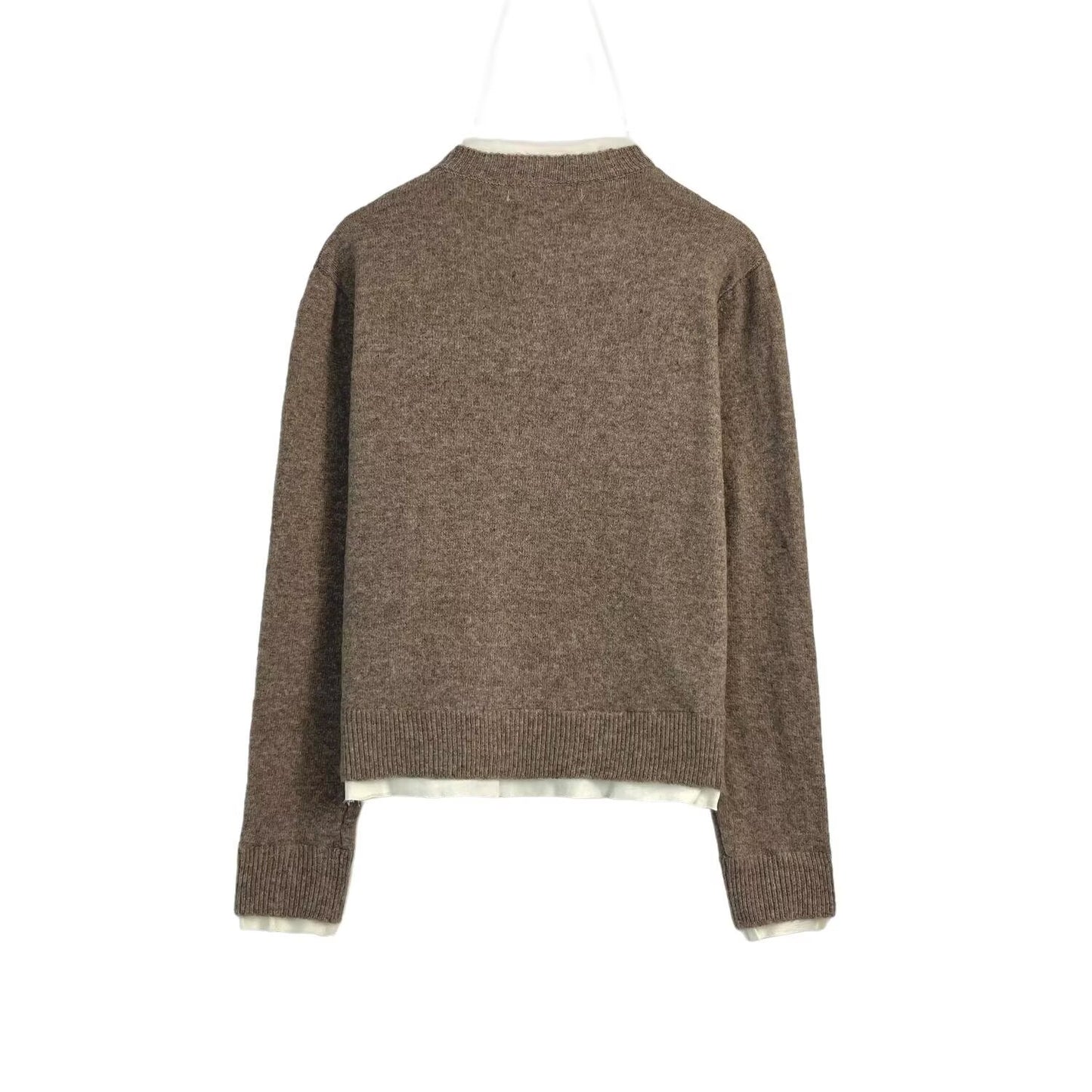 Women's new fashion O Neck long sleeved contrasting knitted cardigan