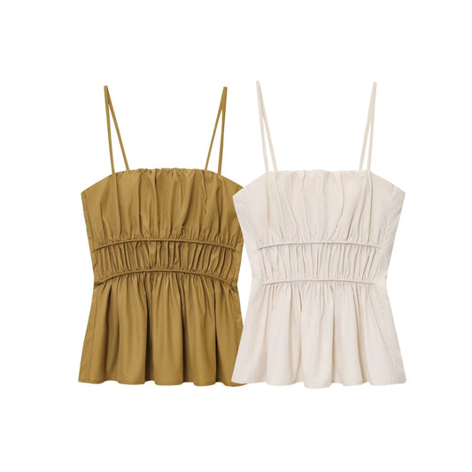 2025 women's New Fashion sleeveless pleated Thin suspender top