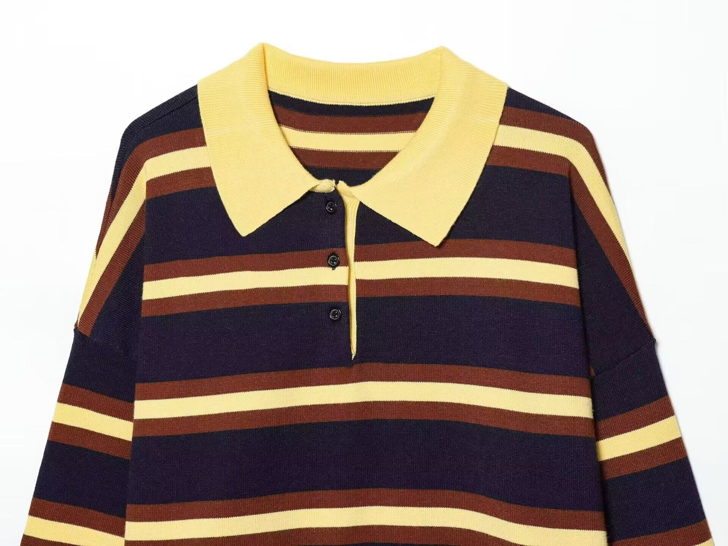 Women's casual striped knitted polo shirt