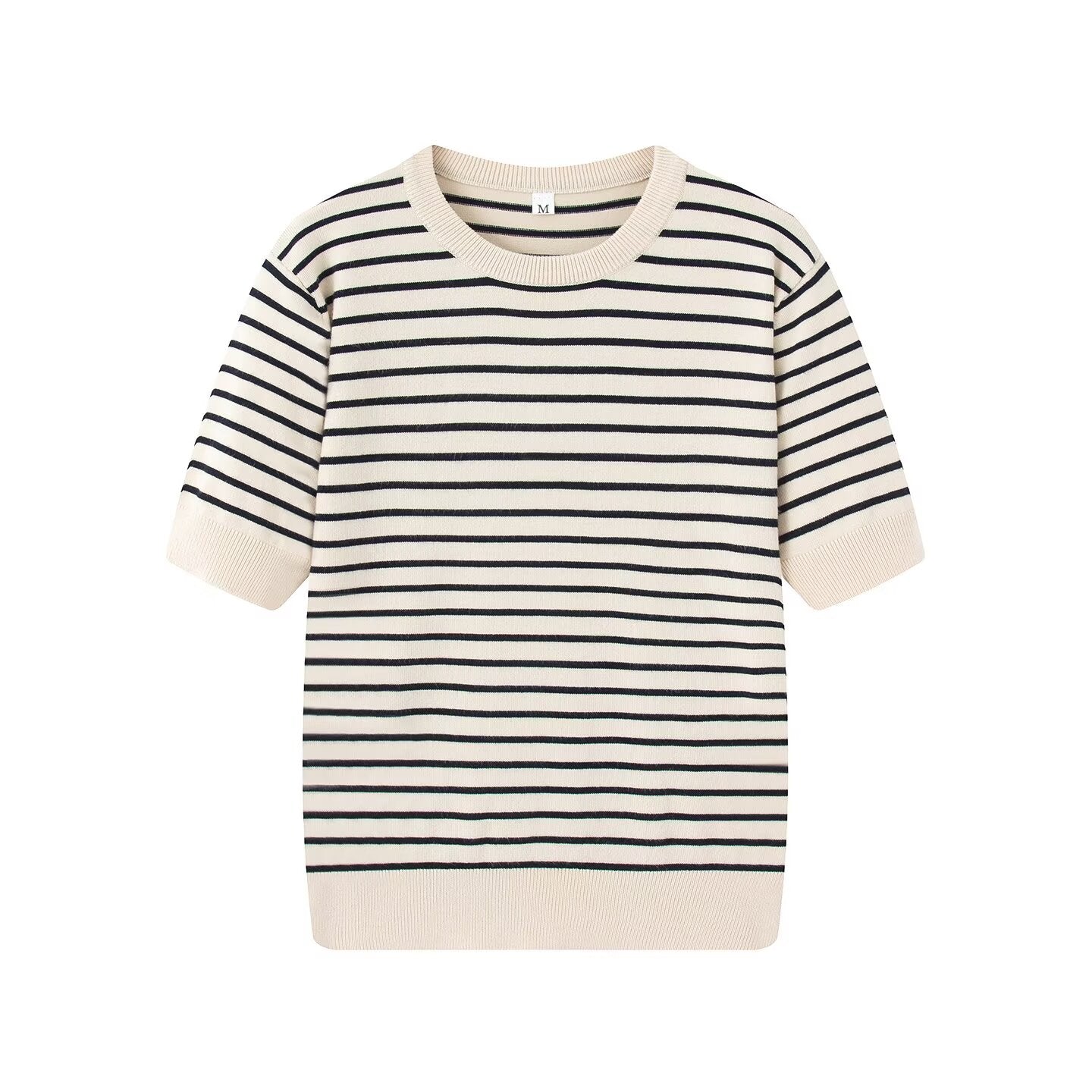 suit Women's 2 pieces O Neck striped knitted Coat+T-shirt