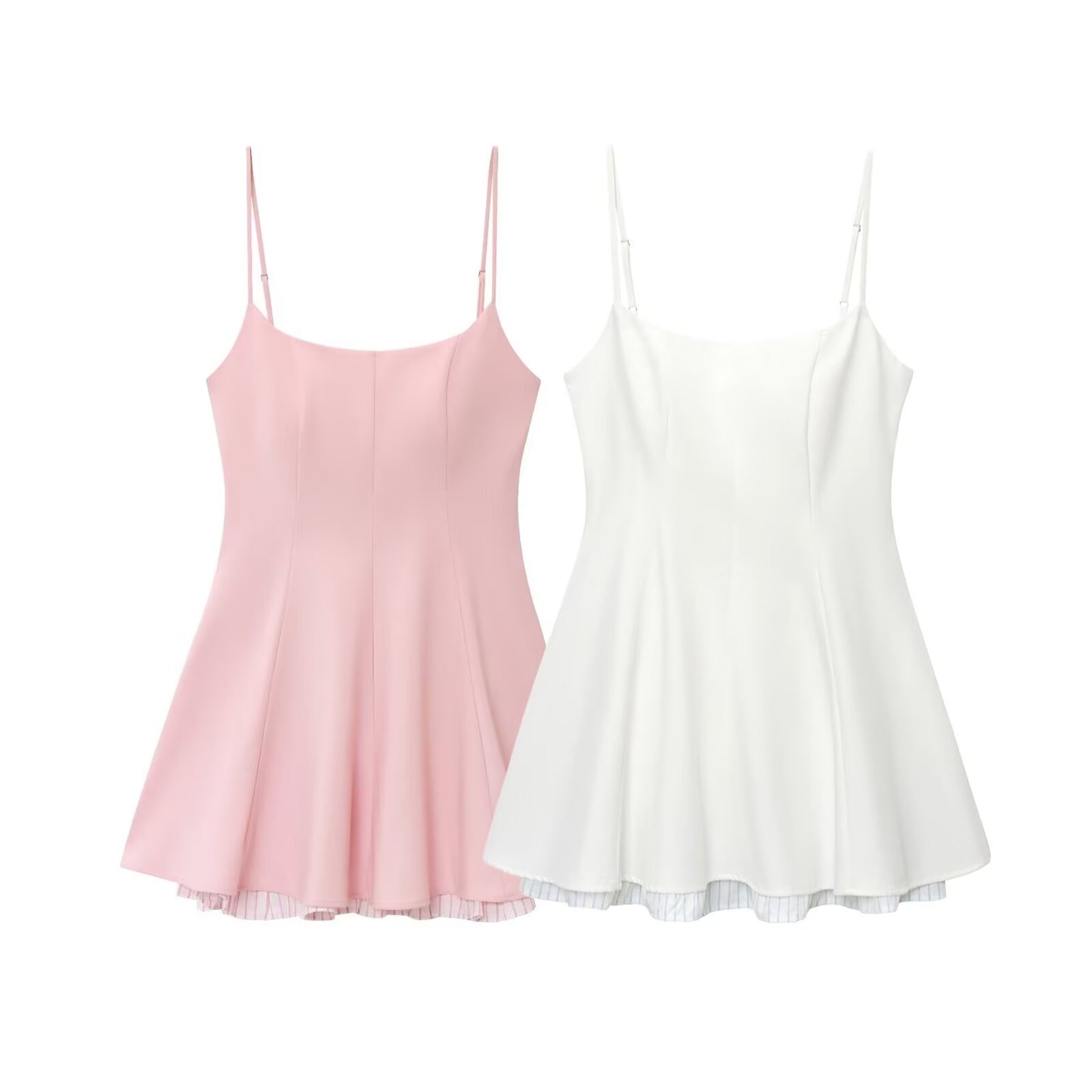 Women's new fashion patchwork striped hem suspender mini dress