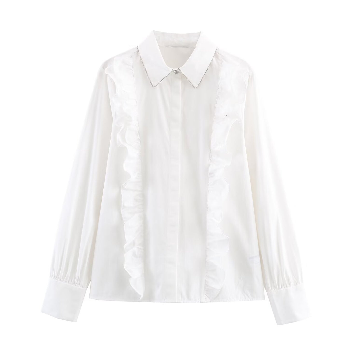 Women's Lapel beaded Decorative poplin shirt