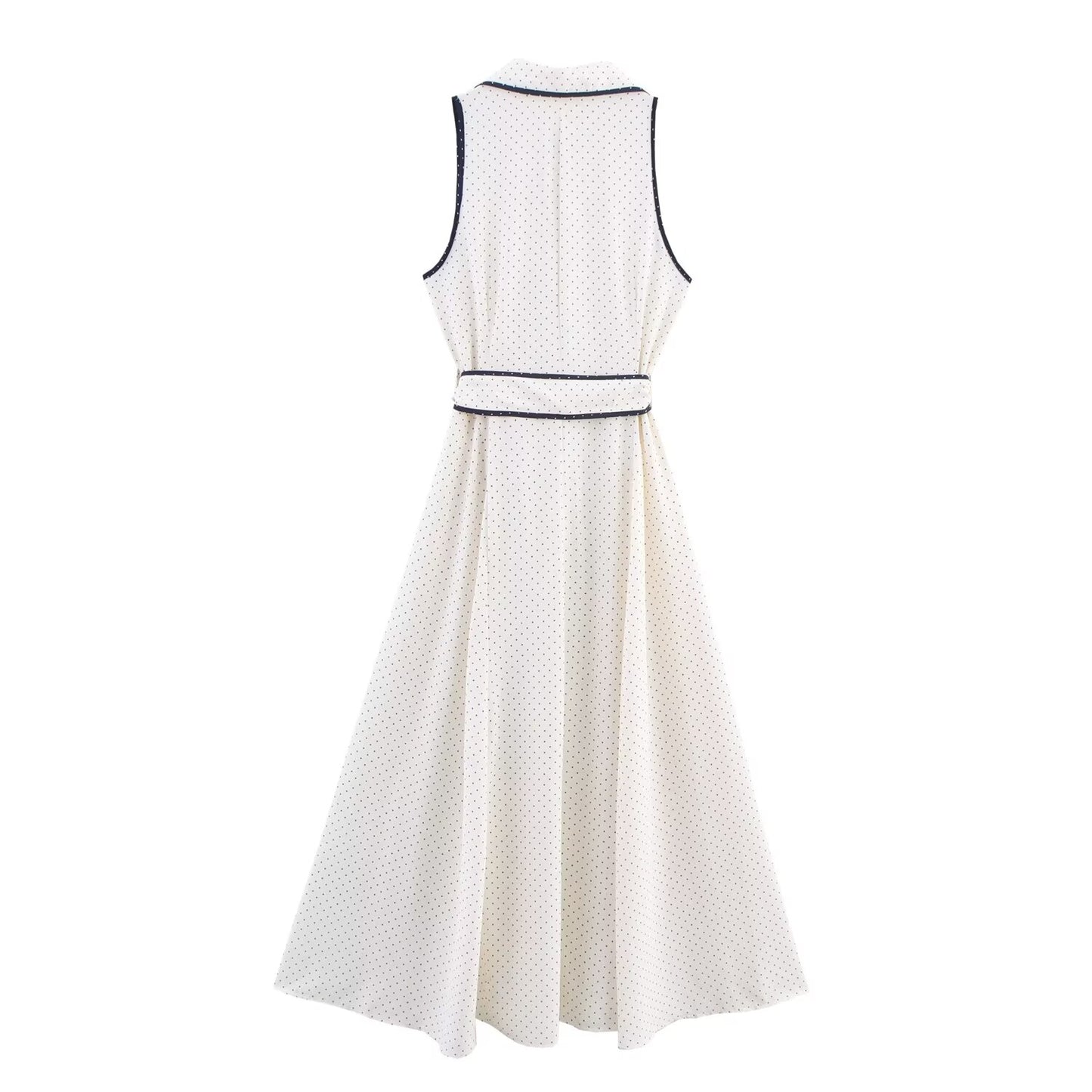 Women's new fashion with Belt polka dot printed shirt style MIDI dress