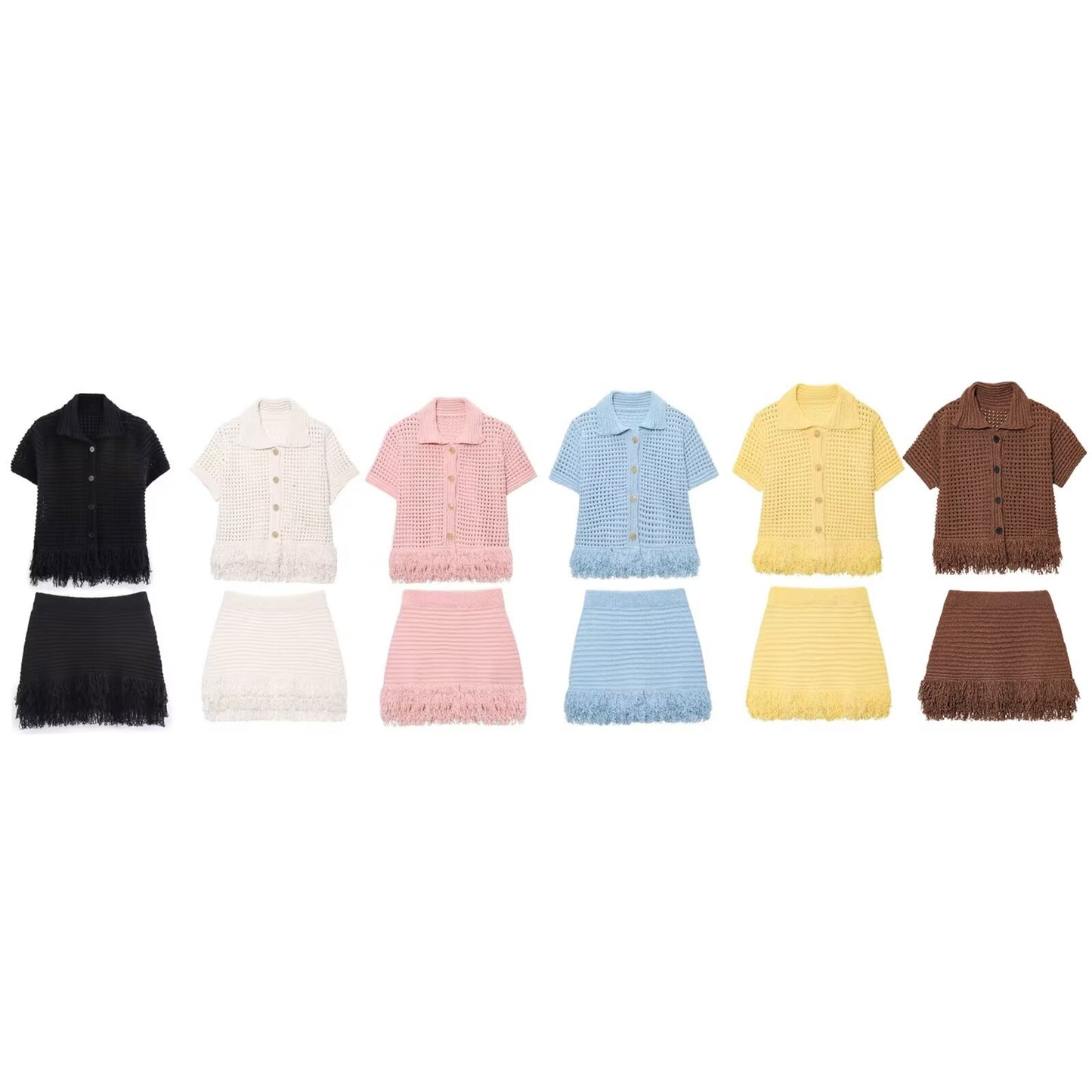 suit Women's 2 pieces tassel decorated Plaid knit Coat+Skirts