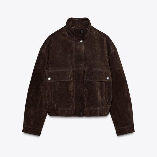 Women's new fashion Anti suede effect short standing collar flying jacket Coat