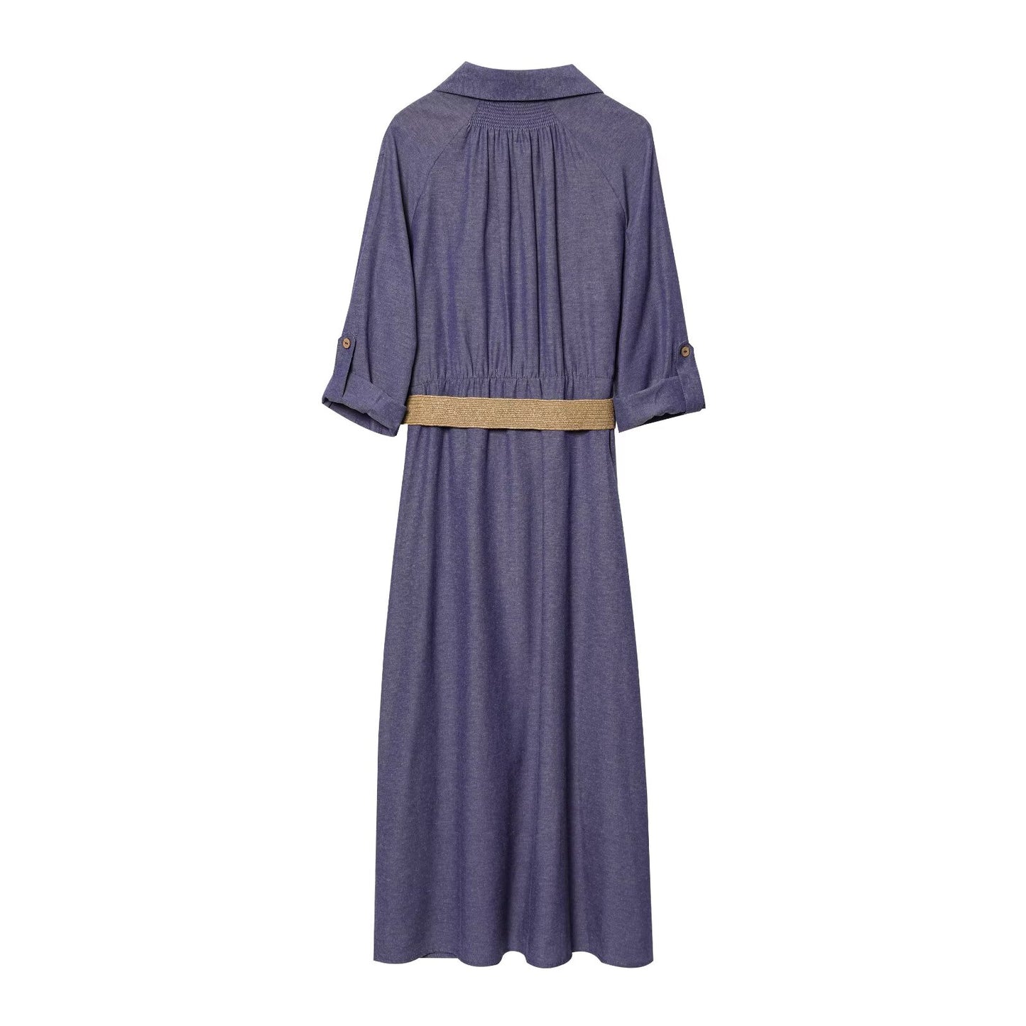 Women's new chic Fashion With belt single breasted shirt style MIDI dress retro short sleeved women's dress