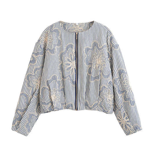 Women's new fashion casual short rope embroidery jacket coat