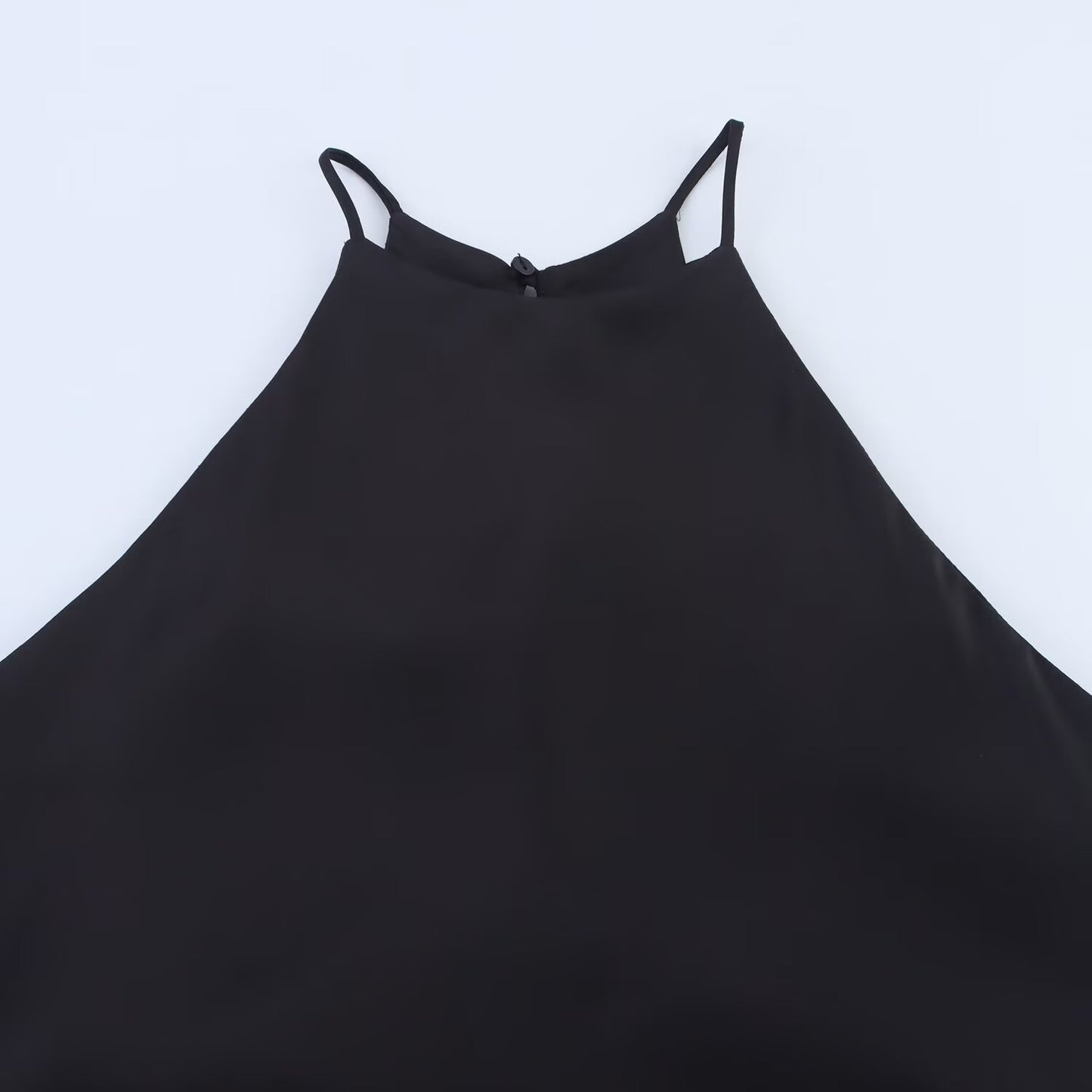 Women's New Fashion Black Satin Texture suspender Midi Dress