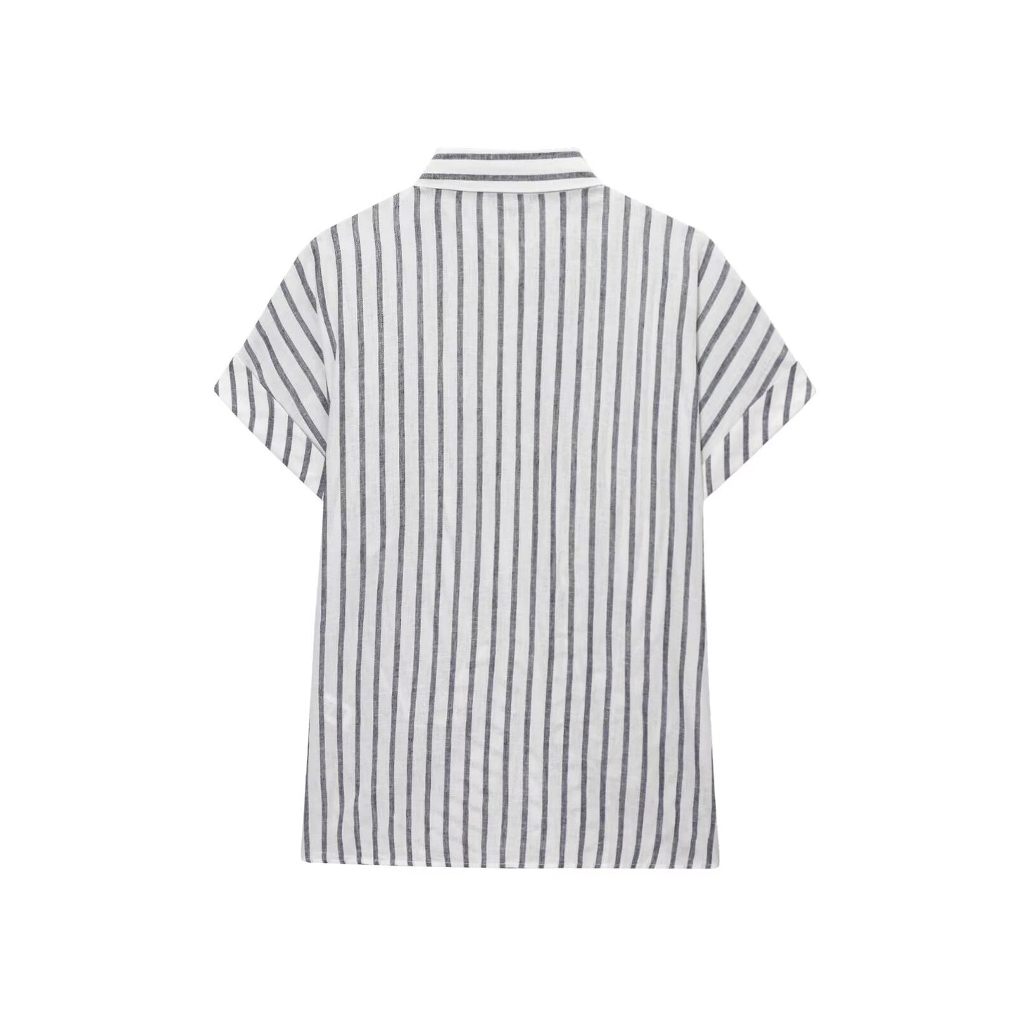 Women's new fashion knot decoration linen blended striped shirt