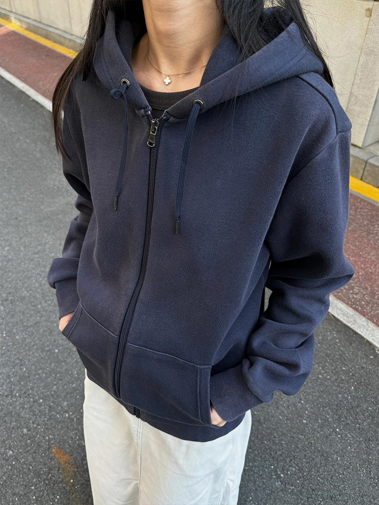 Women's new Joker embroidered sweater hooded pocket design long sleeve zipper coat.