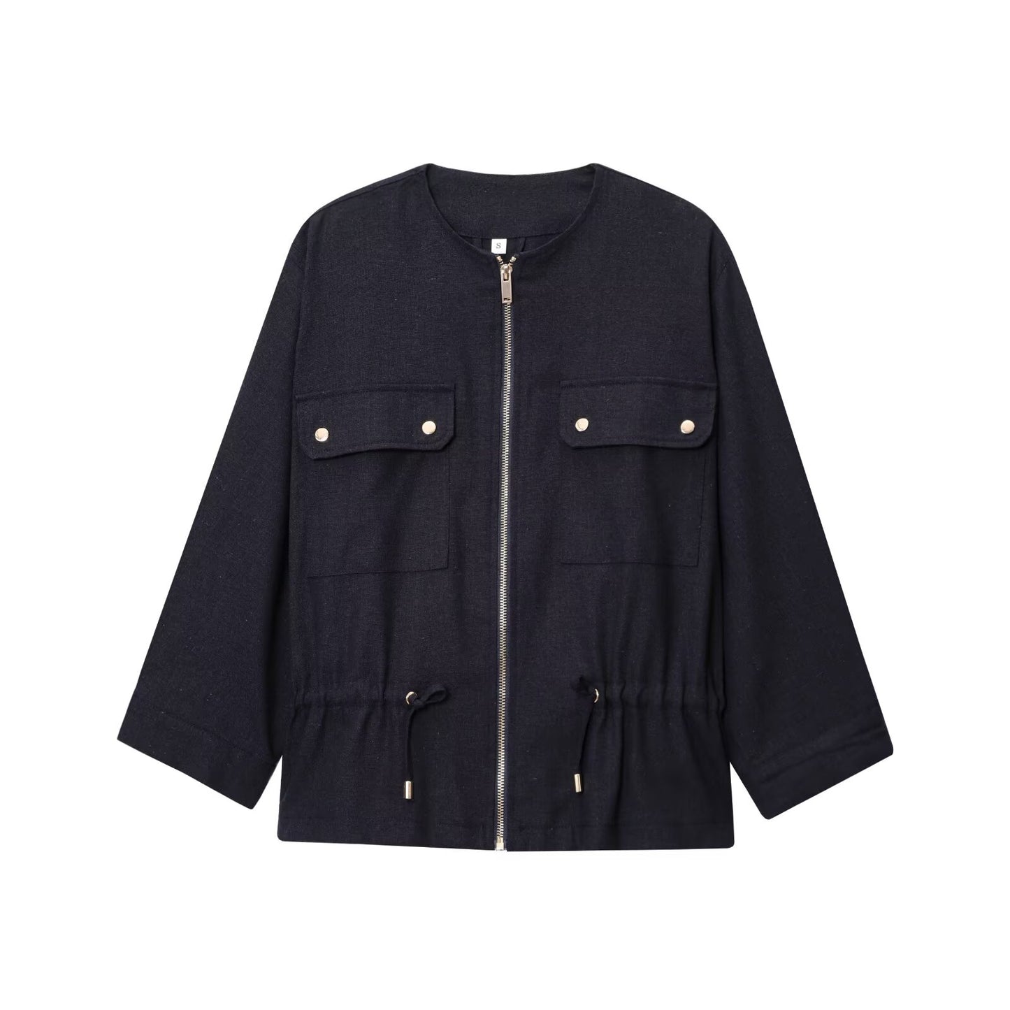 Women's 2025 new fashion linen blend long sleeved zipper jacket coat