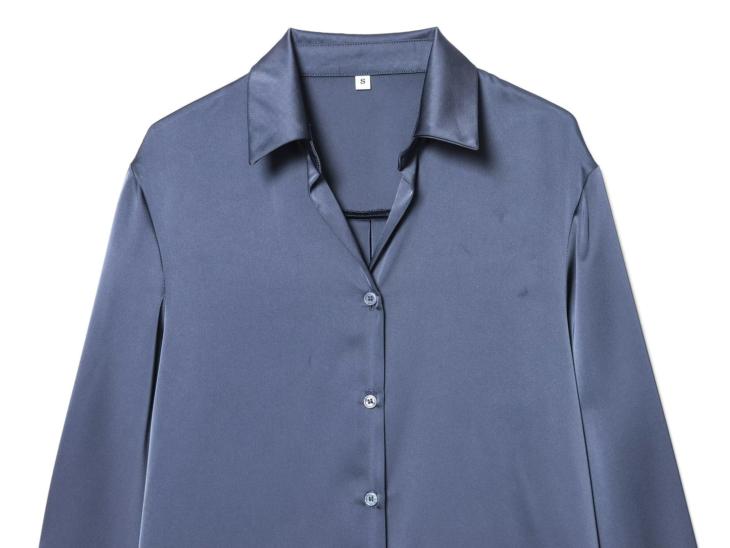 Women's casual satin textured lapel shirt
