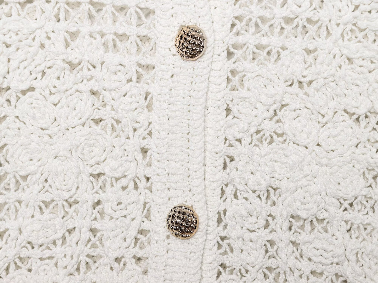 Women's New Fashion breasted decorative long sleeved crocheted knitted top