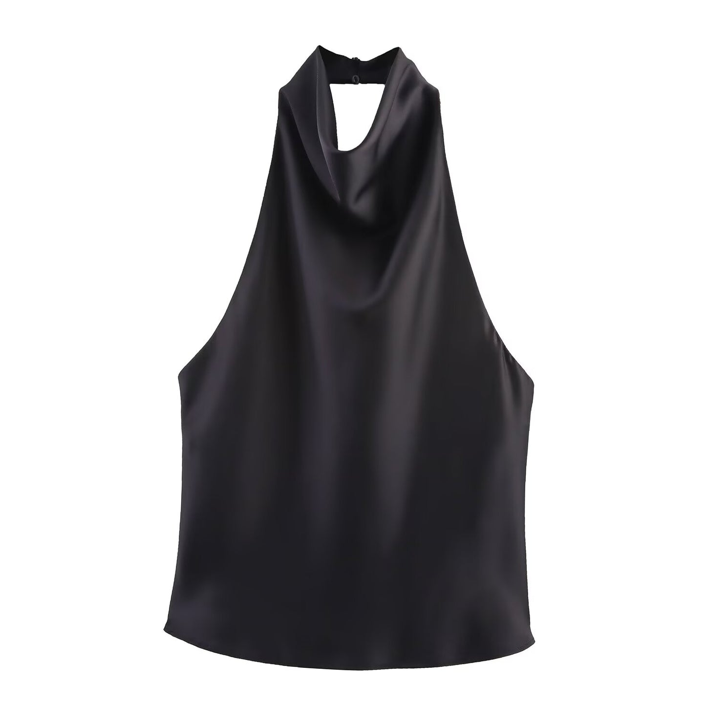 Women's 2025 new fashion satin texture sleeveless hanging neck collar top