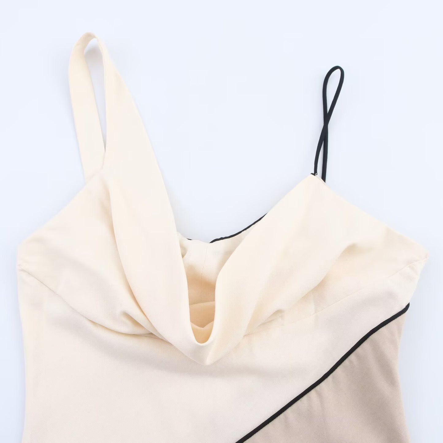 Women's new Fashion linen blend patchwork suspender MIDI dress