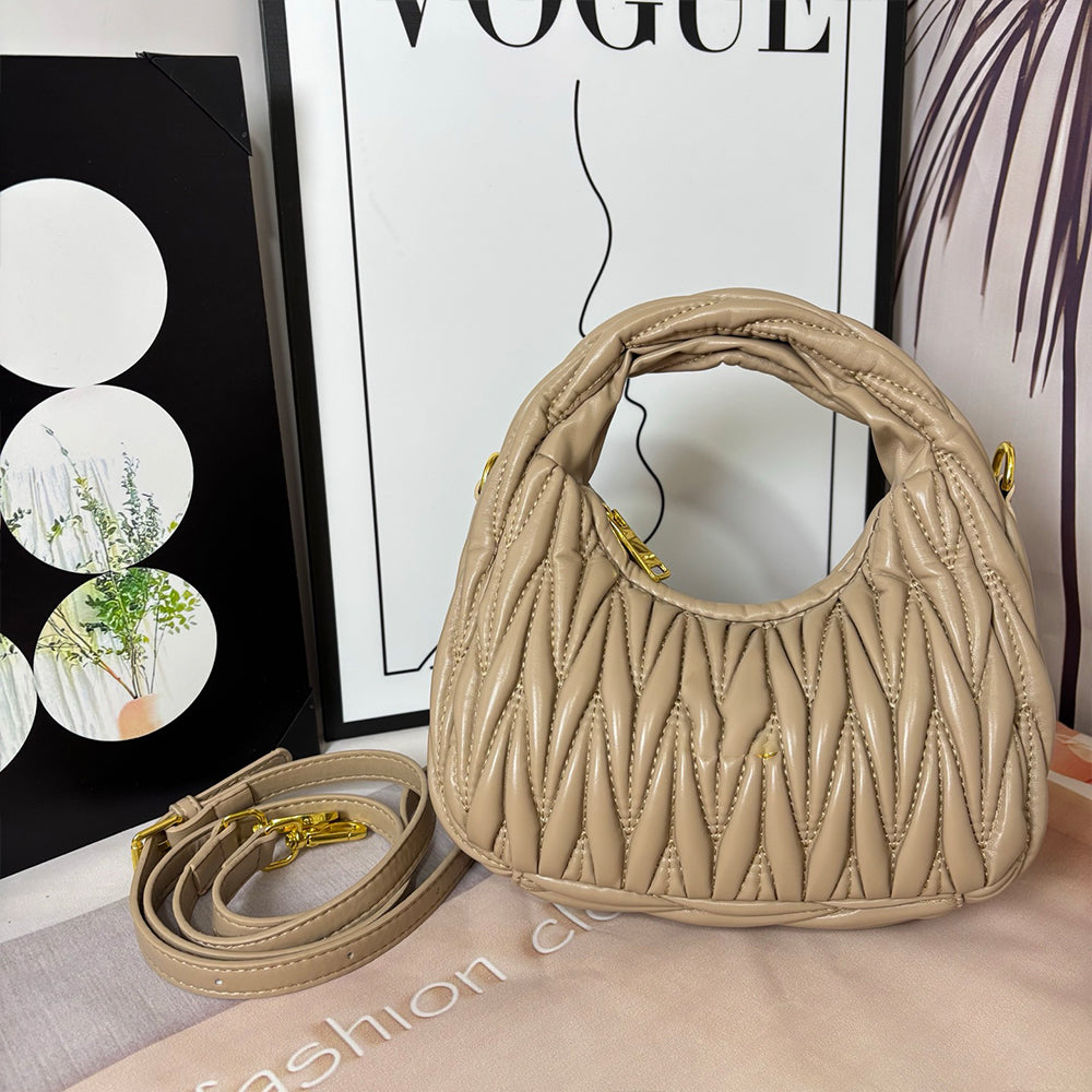 Women's New Fashion Joker Pleated Design Handbag Shoulder Crossbody Bag