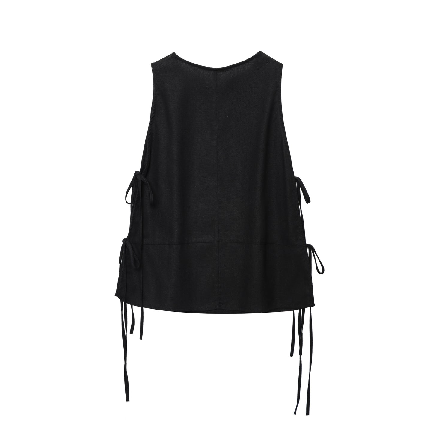 Women's new fashion bow Lace up design sleeveless linen blend top