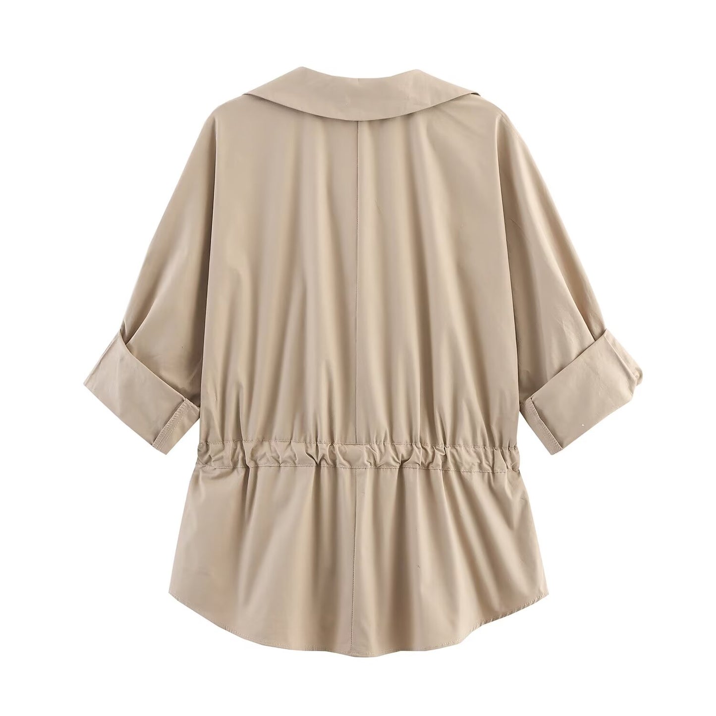 Women's New Fashion With Belt Casual Single breasted Poplin Shirt