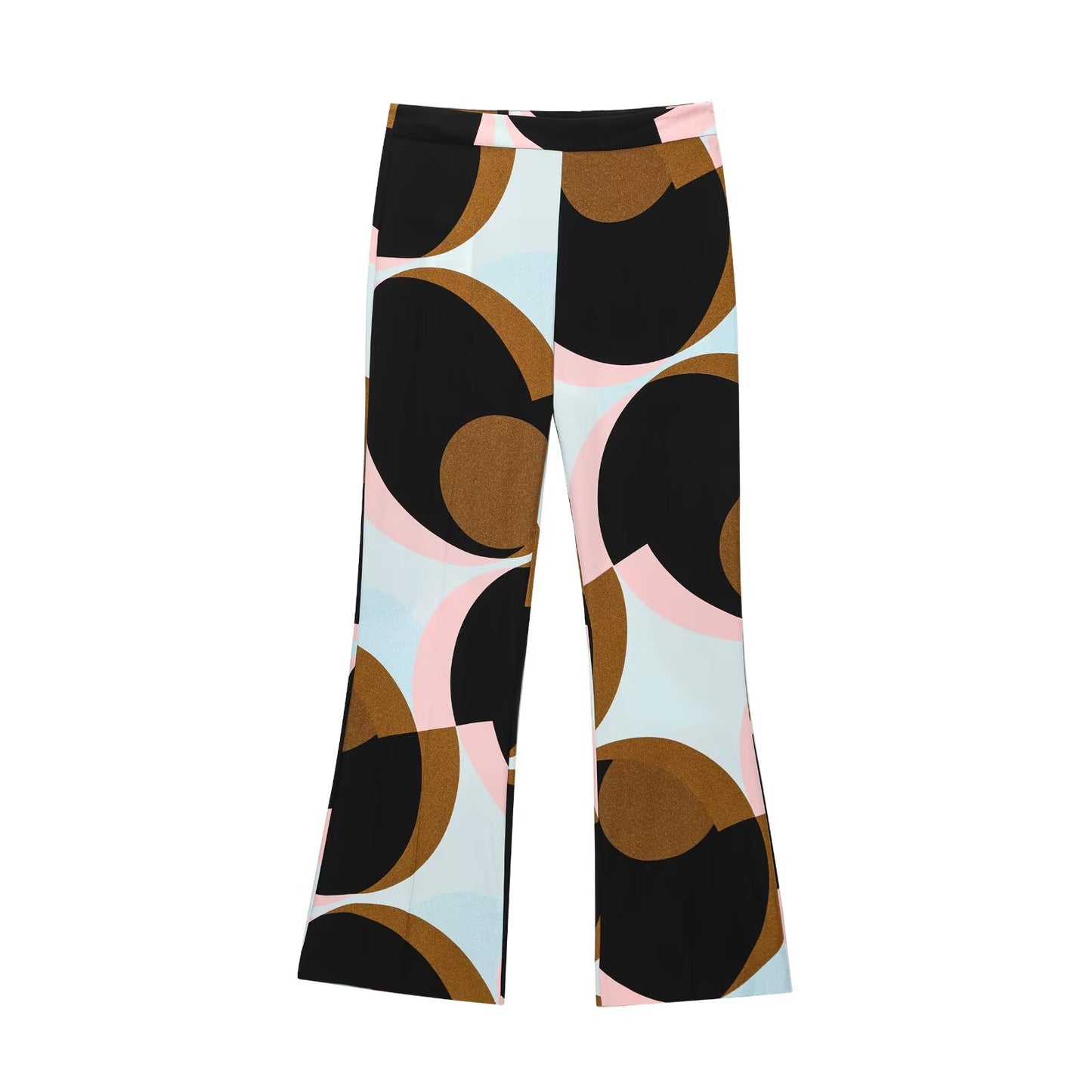 set woman 2 pieces New feather decoration printed V-neck top+Pants suit