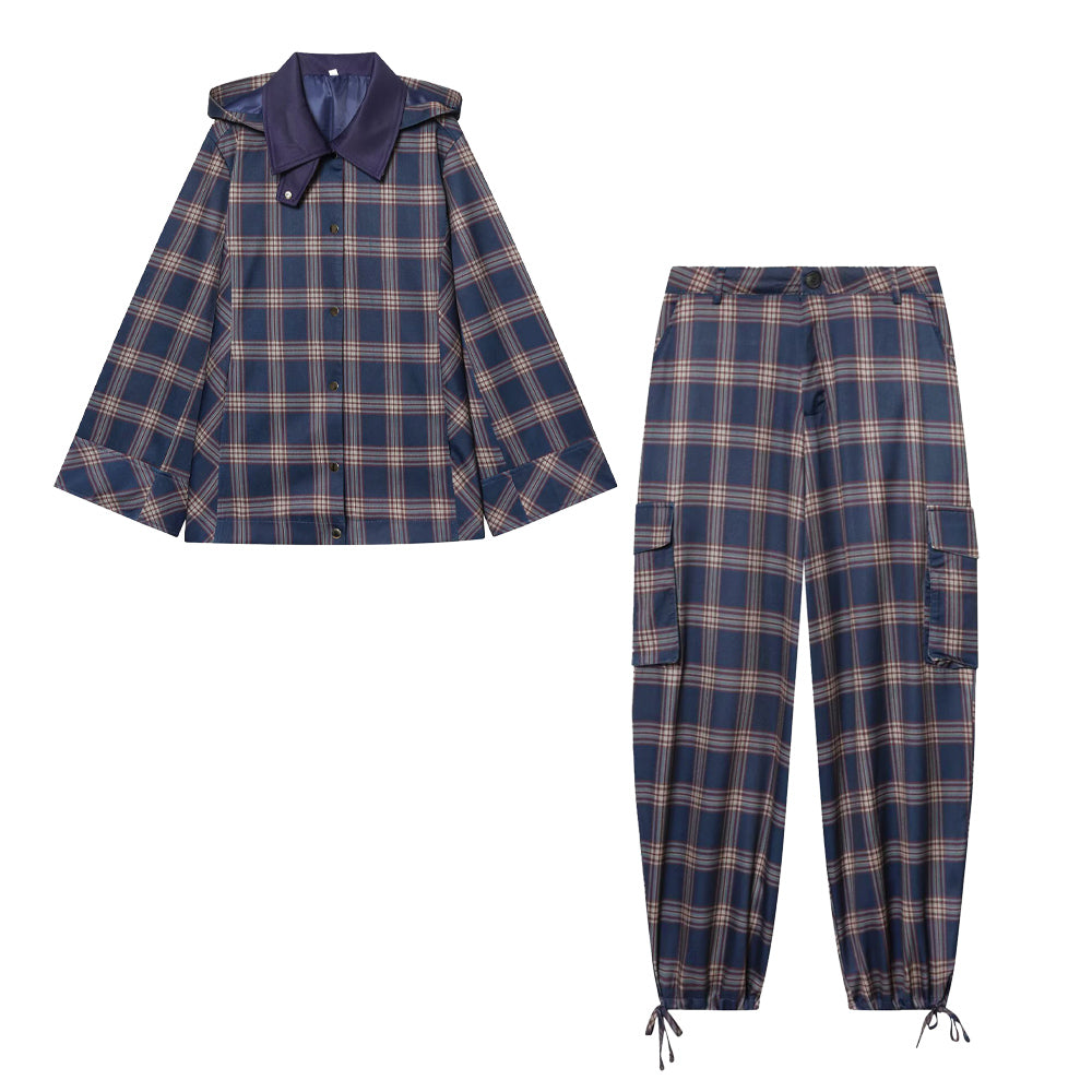 suit Women's 2 pieces plaid hooded cotton jacket Coat+Pants