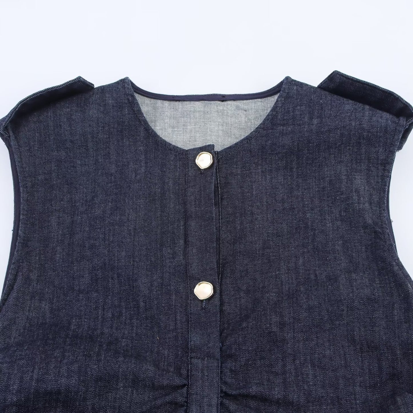 Women's new fashion with Belt slim pleated denim Midi dress