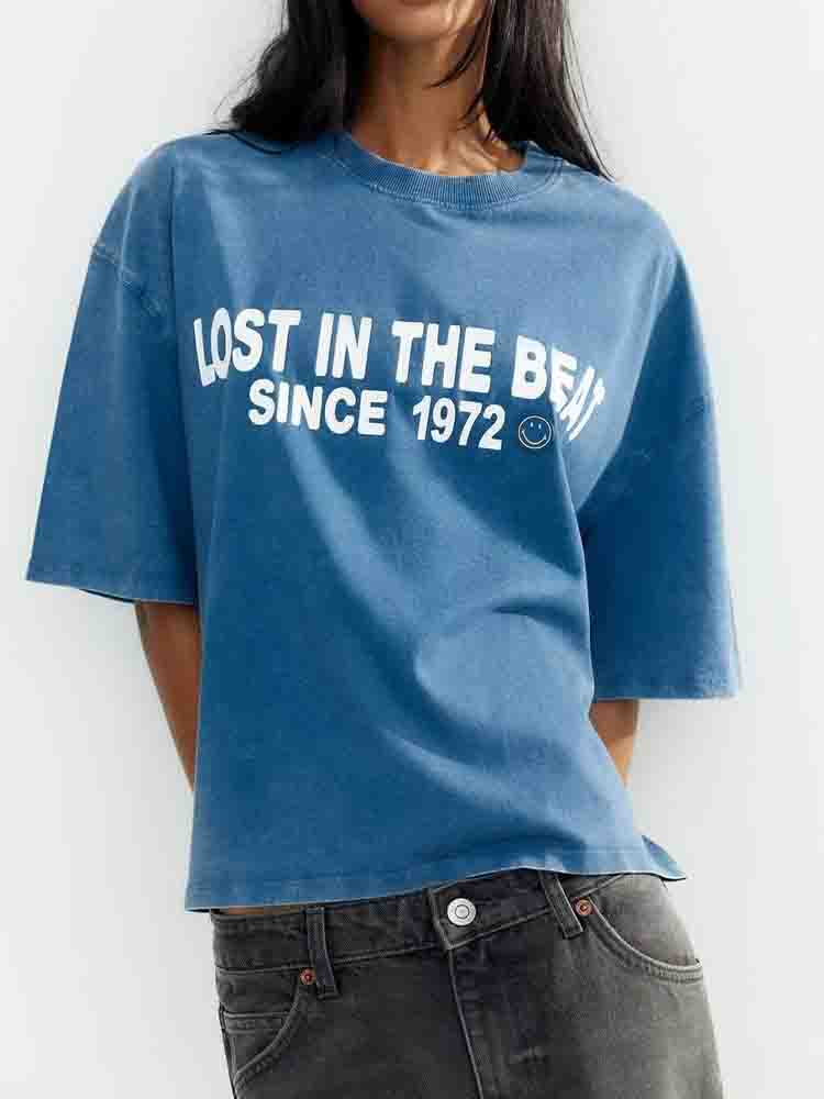 Women's new basic style O Neck T-shirt casual loose letter printed T-shirt short sleeved women's T-shirt