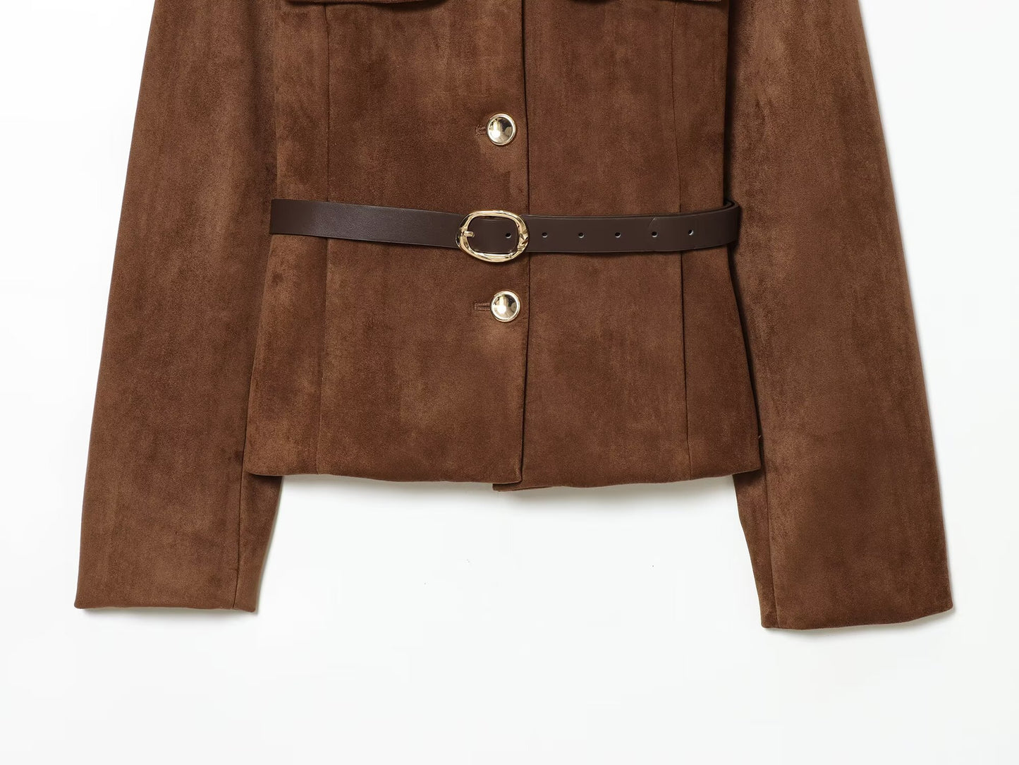 Women's new fashion with Belt suede texture effect O Neck suit jacket