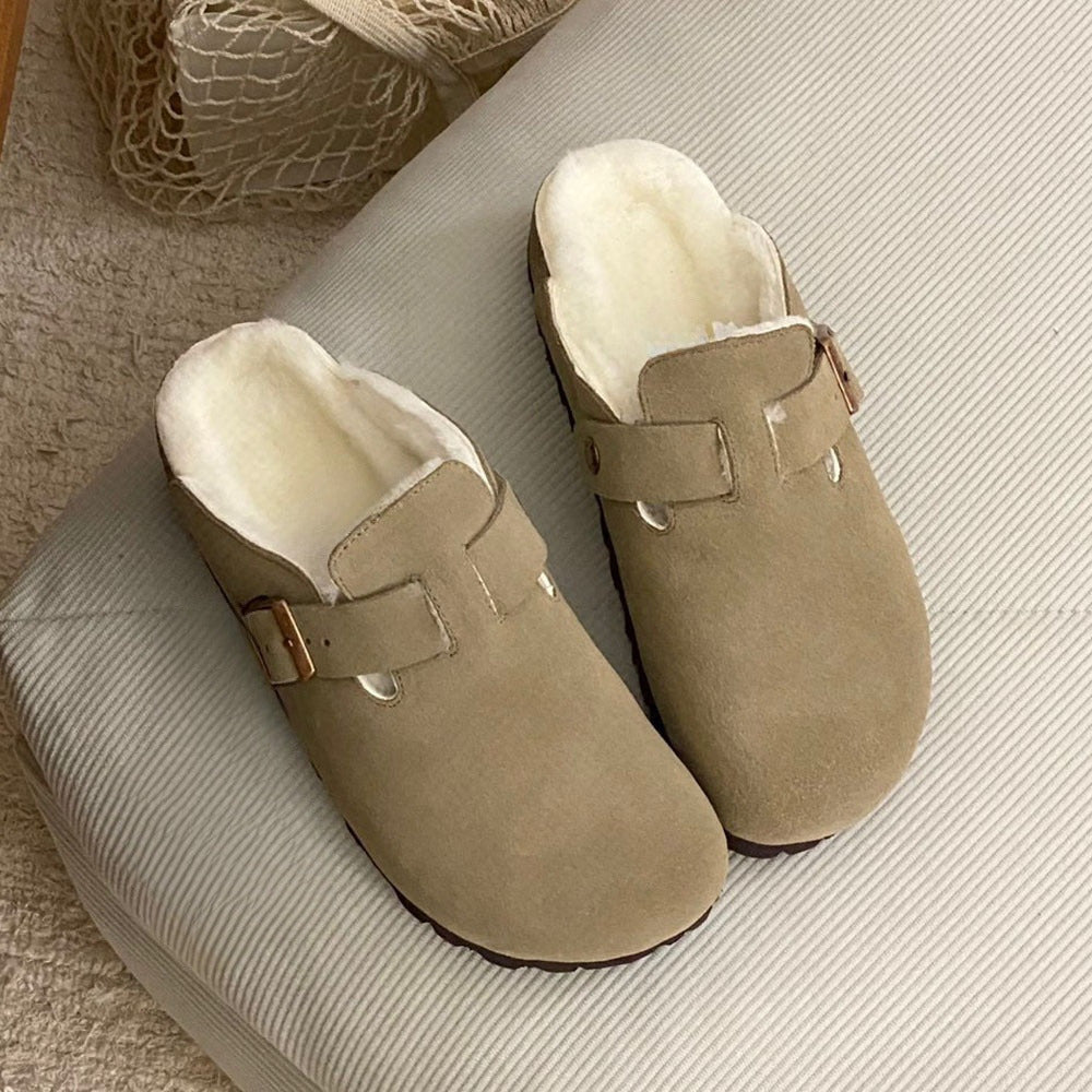 New women's fleece-lined platform slippers