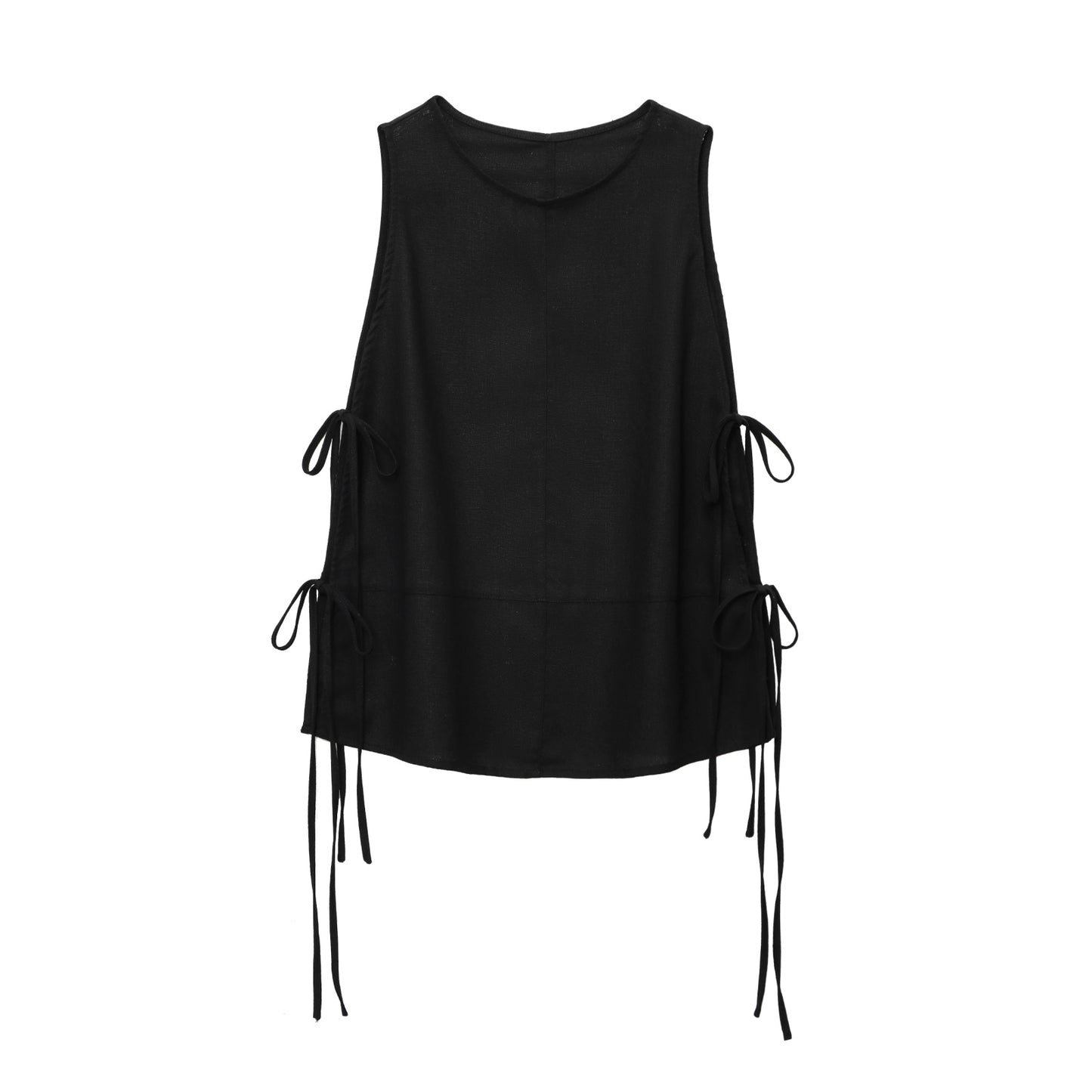 Women's new fashion bow Lace up design sleeveless linen blend top