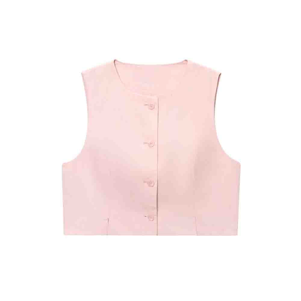 Women's new fashion short single breasted sleeveless O Neck vest+Pants suit