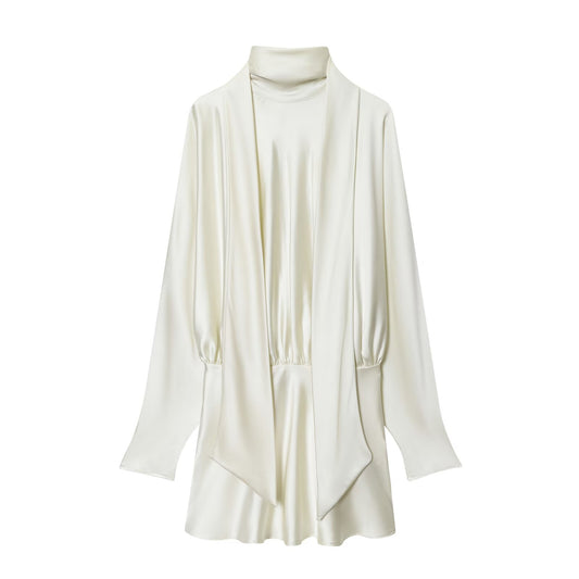 Women's 2025 new fashion scarf decoration satin texture mini dress